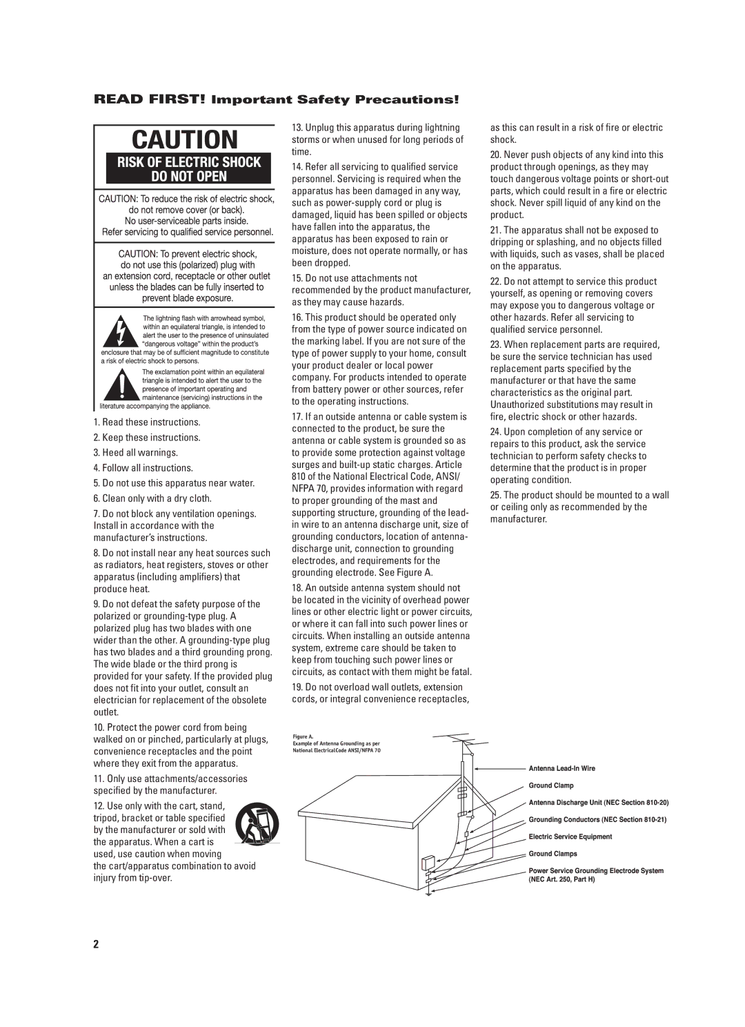 JBL CS680 (230V) manual Read FIRST! Important Safety Precautions 