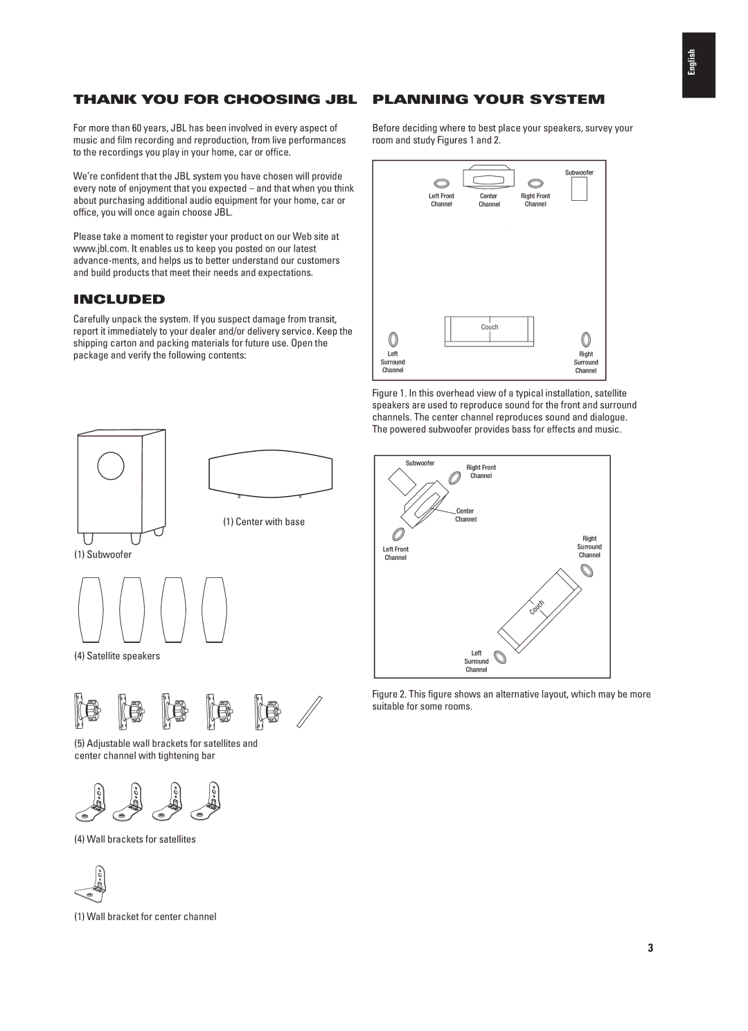 JBL CS680 (230V) manual Thank YOU for Choosing JBL Planning Your System, Included 