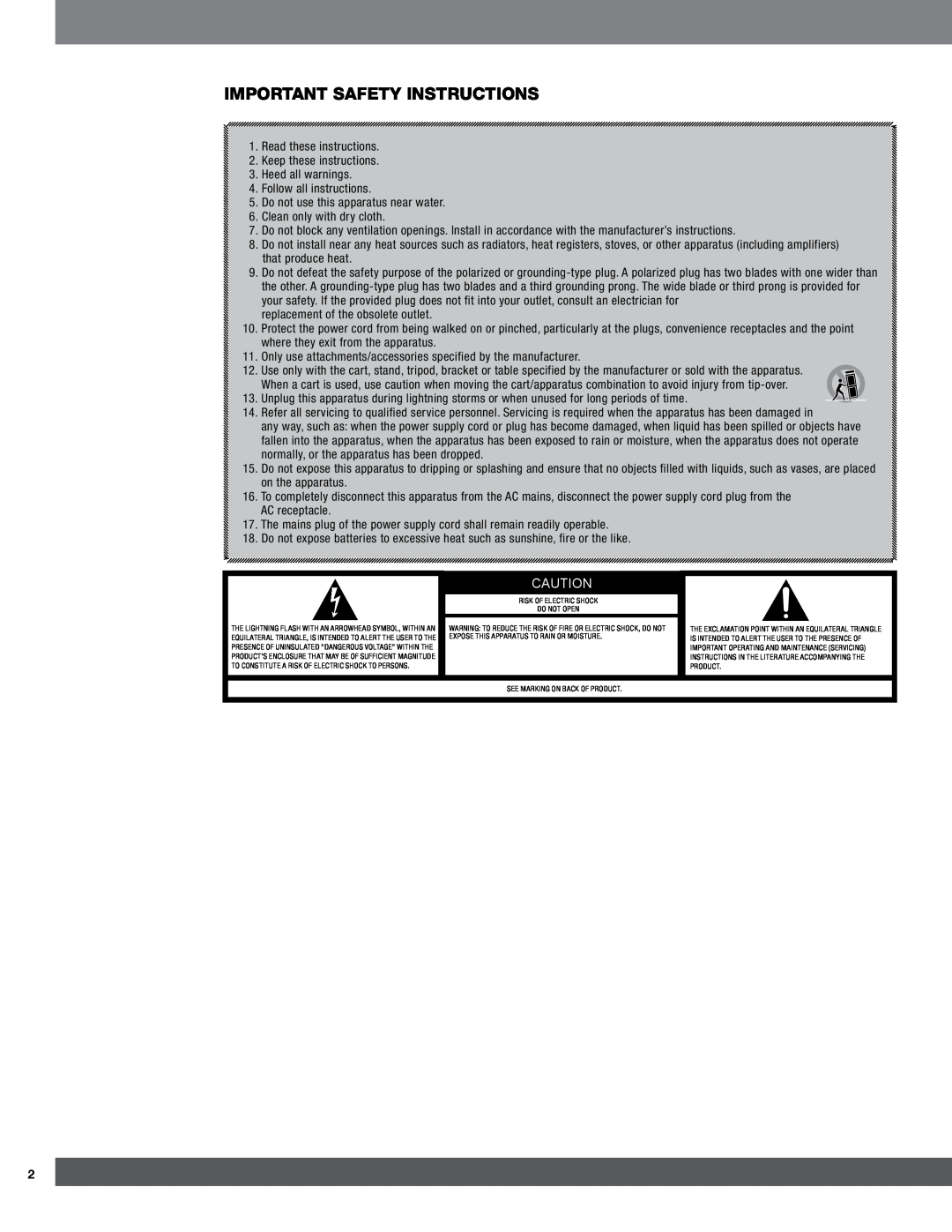 JBL CSS11, CSB6, CST56, CSC56 owner manual Important Safety Instructions 