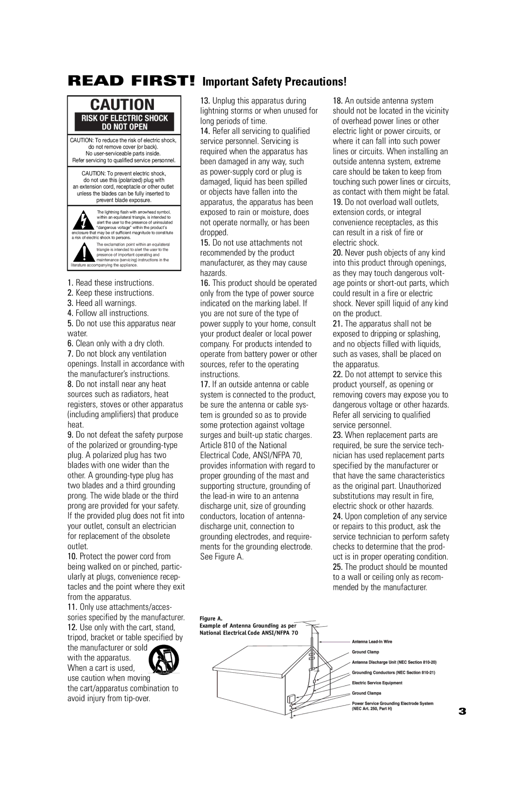 JBL CST55, CSC55, CSB5, CSS10 manual Read FIRST! Important Safety Precautions 