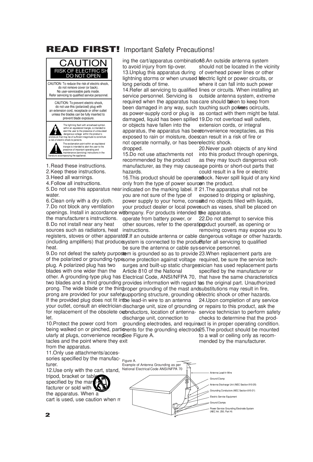 JBL CVSUB50, CVCEN50, CVSAT50 manual Read FIRST! Important Safety Precautions 