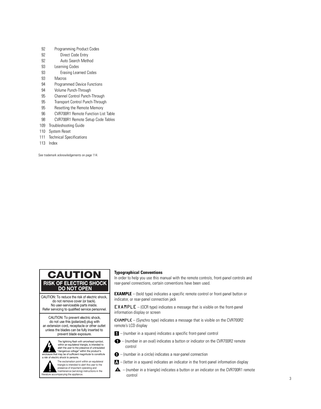 JBL CVR700, CVPD50 manual Direct Code Entry, Typographical Conventions 