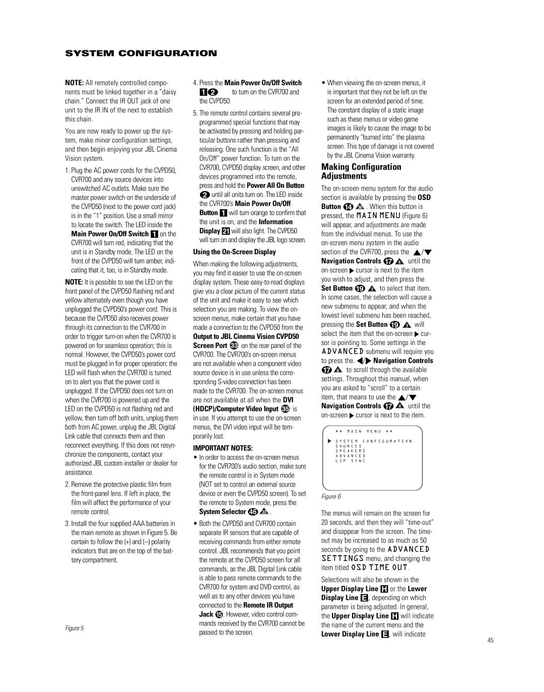 JBL CVR700, CVPD50 manual Making Configuration Adjustments, System Configuration 