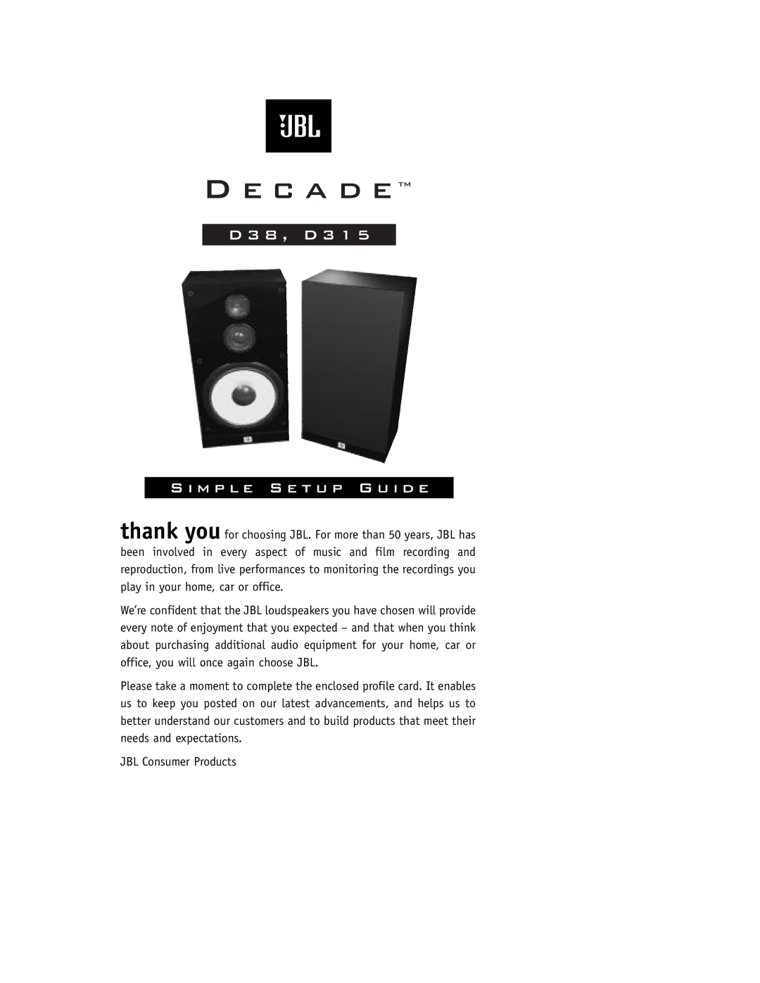 JBL D38 setup guide C a d e tm 