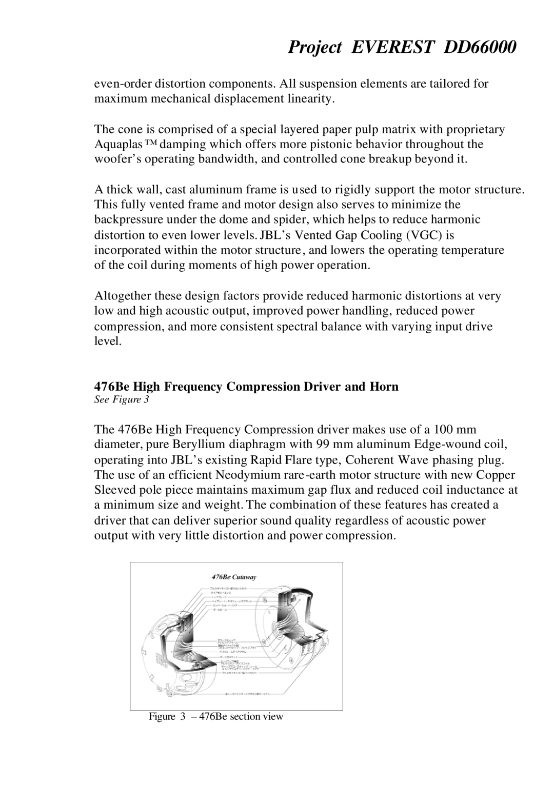 JBL DD66000 manual 476Be High Frequency Compression Driver and Horn, 476Be section view 