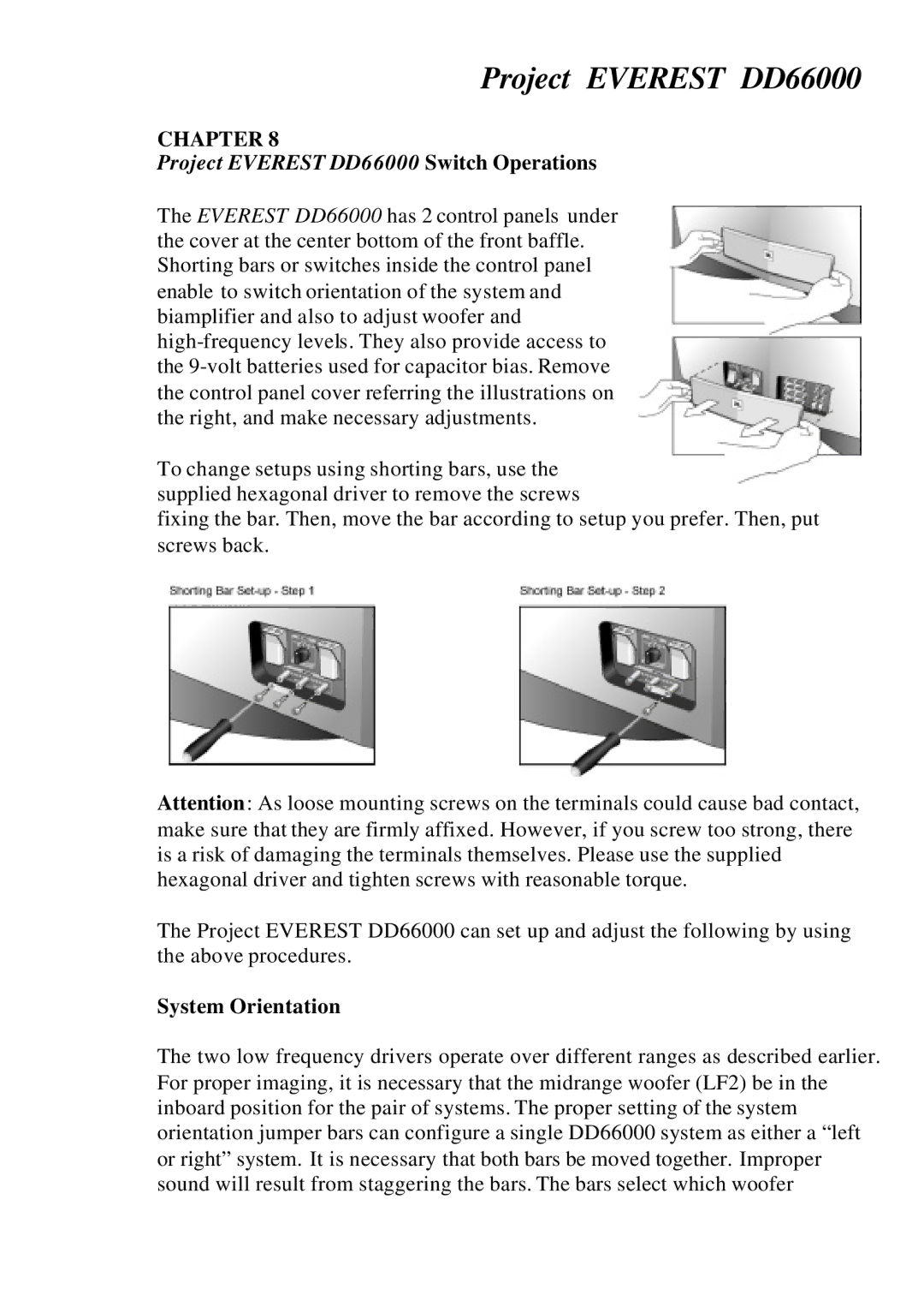 JBL manual Project Everest DD66000 Switch Operations, System Orientation 