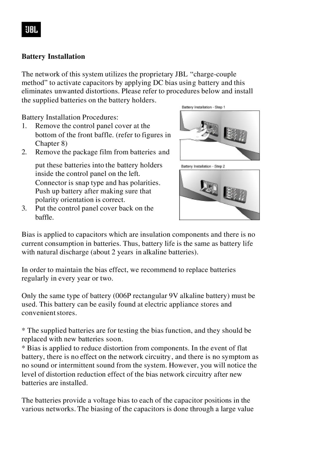 JBL DD66000 manual Battery Installation 