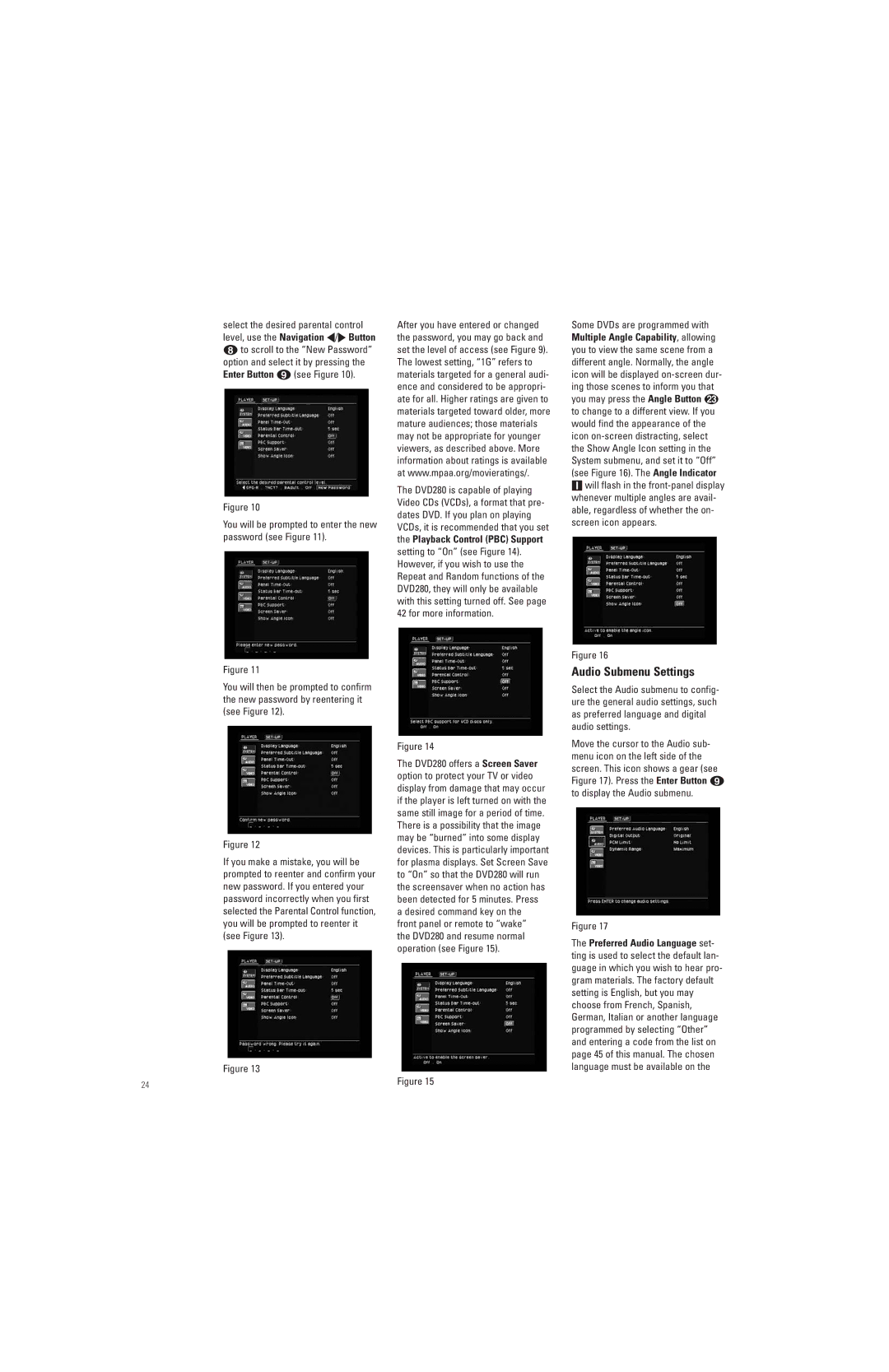 JBL DVD280 manual Audio Submenu Settings 