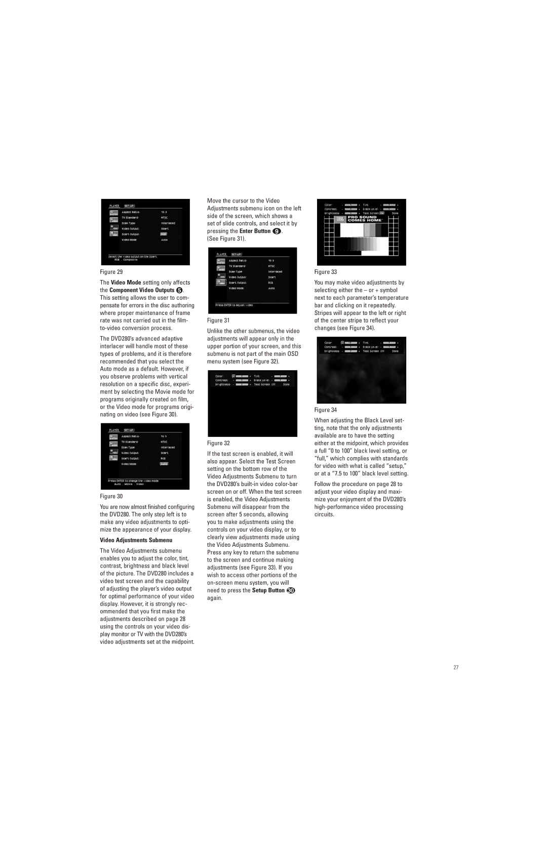 JBL DVD280 manual See Figure, Video Adjustments Submenu 