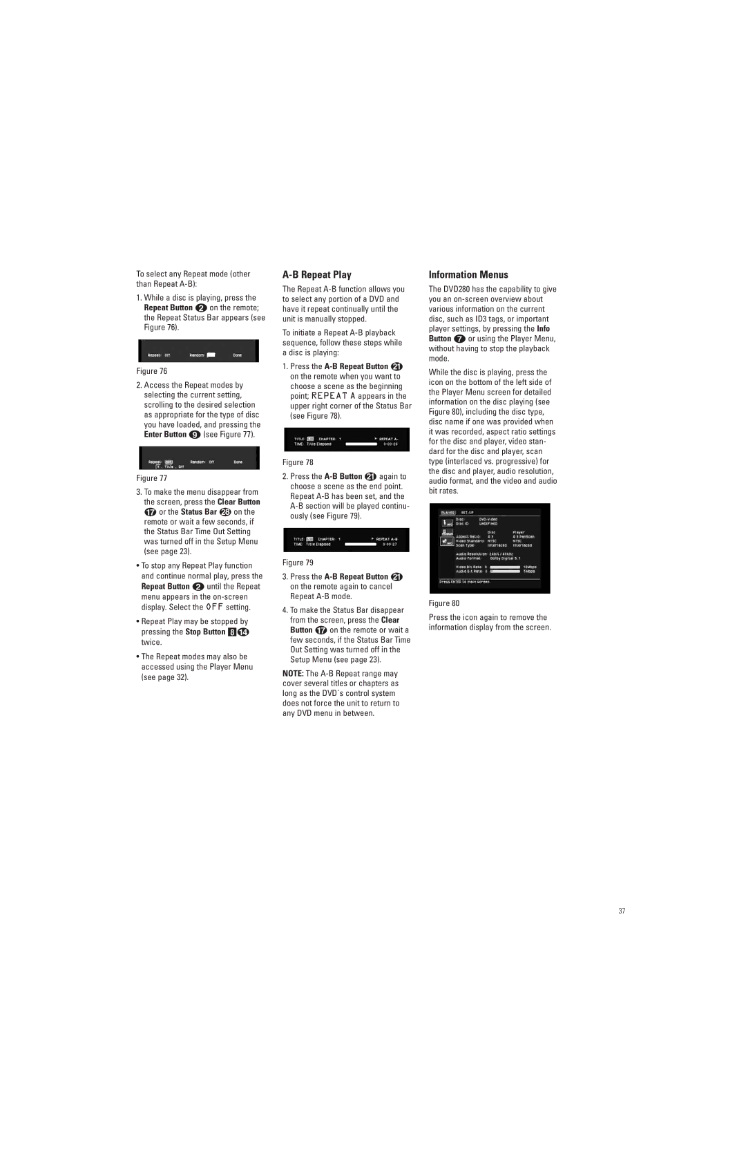 JBL DVD280 manual Information Menus 