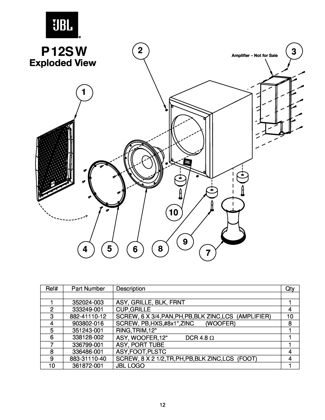 JBL P12SW, E250P service manual Exploded View 