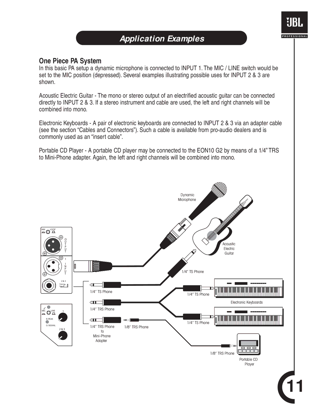 JBL EON10 manual Application Examples, One Piece PA System 