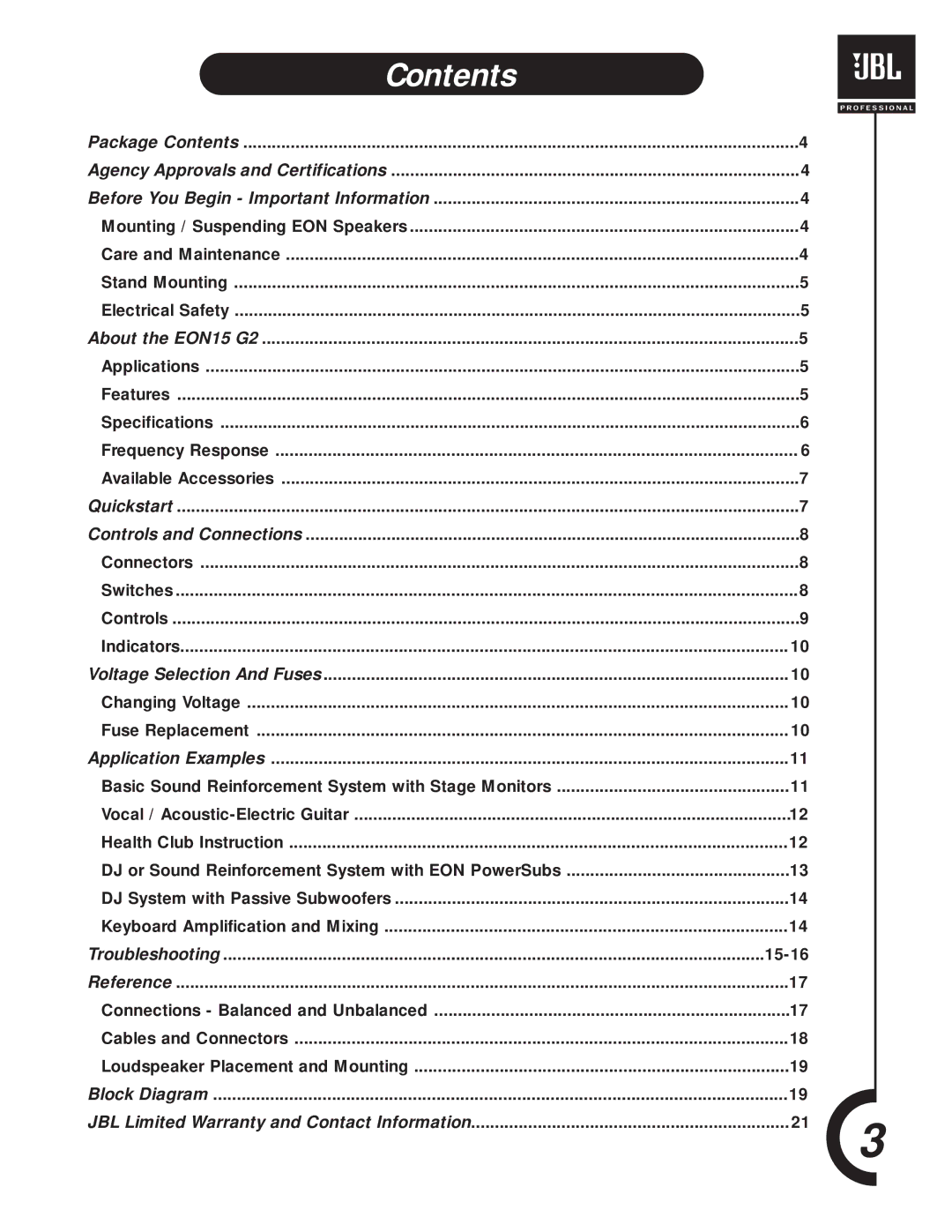 JBL EON15 G2 manual Contents 