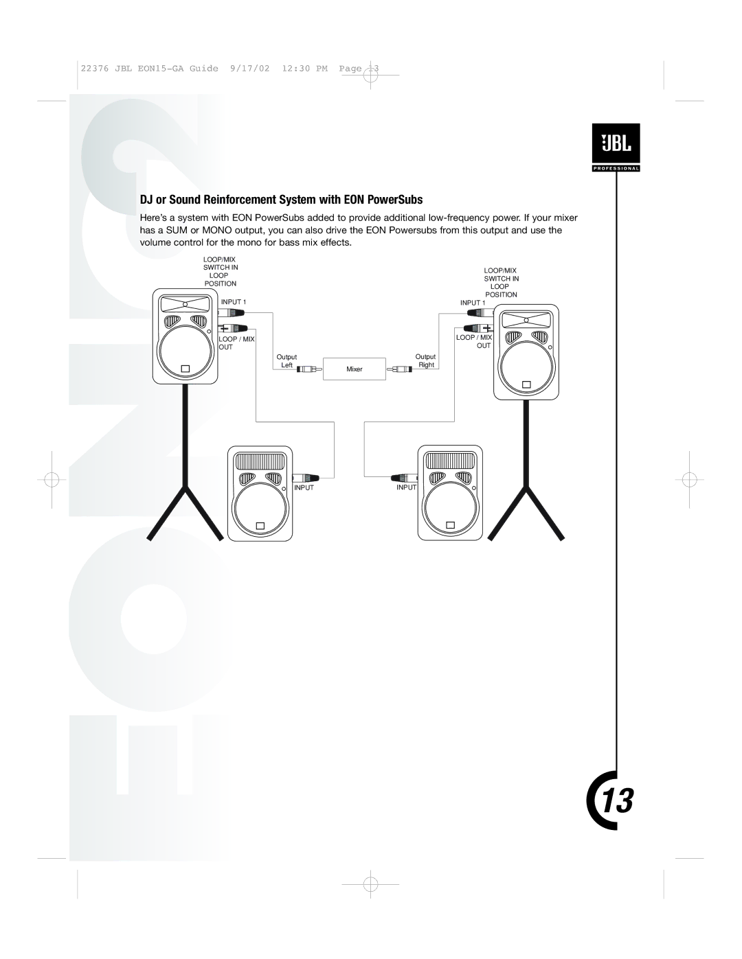 JBL EON15 manual DJ or Sound Reinforcement System with EON PowerSubs 