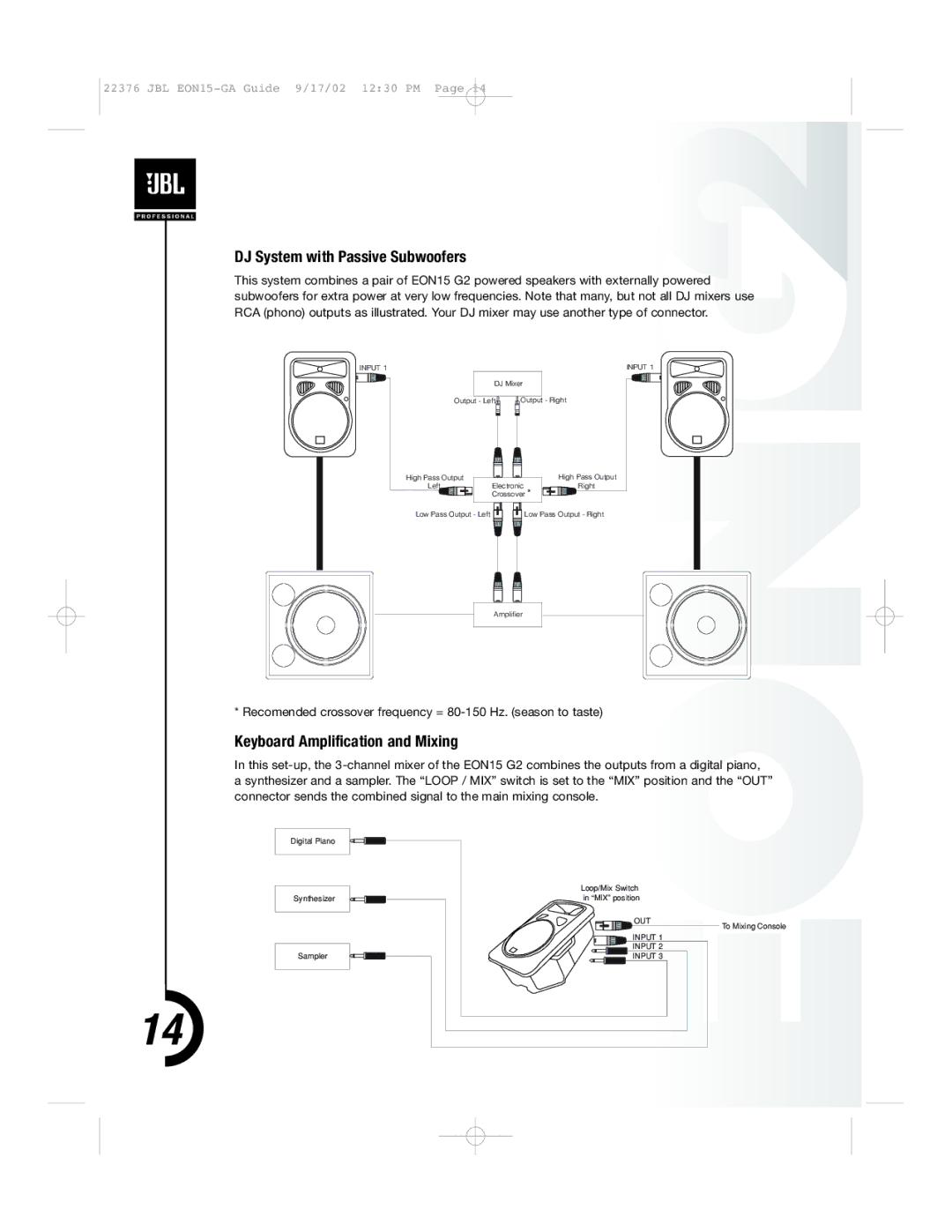 JBL EON15 manual DJ System with Passive Subwoofers, Keyboard Amplification and Mixing 