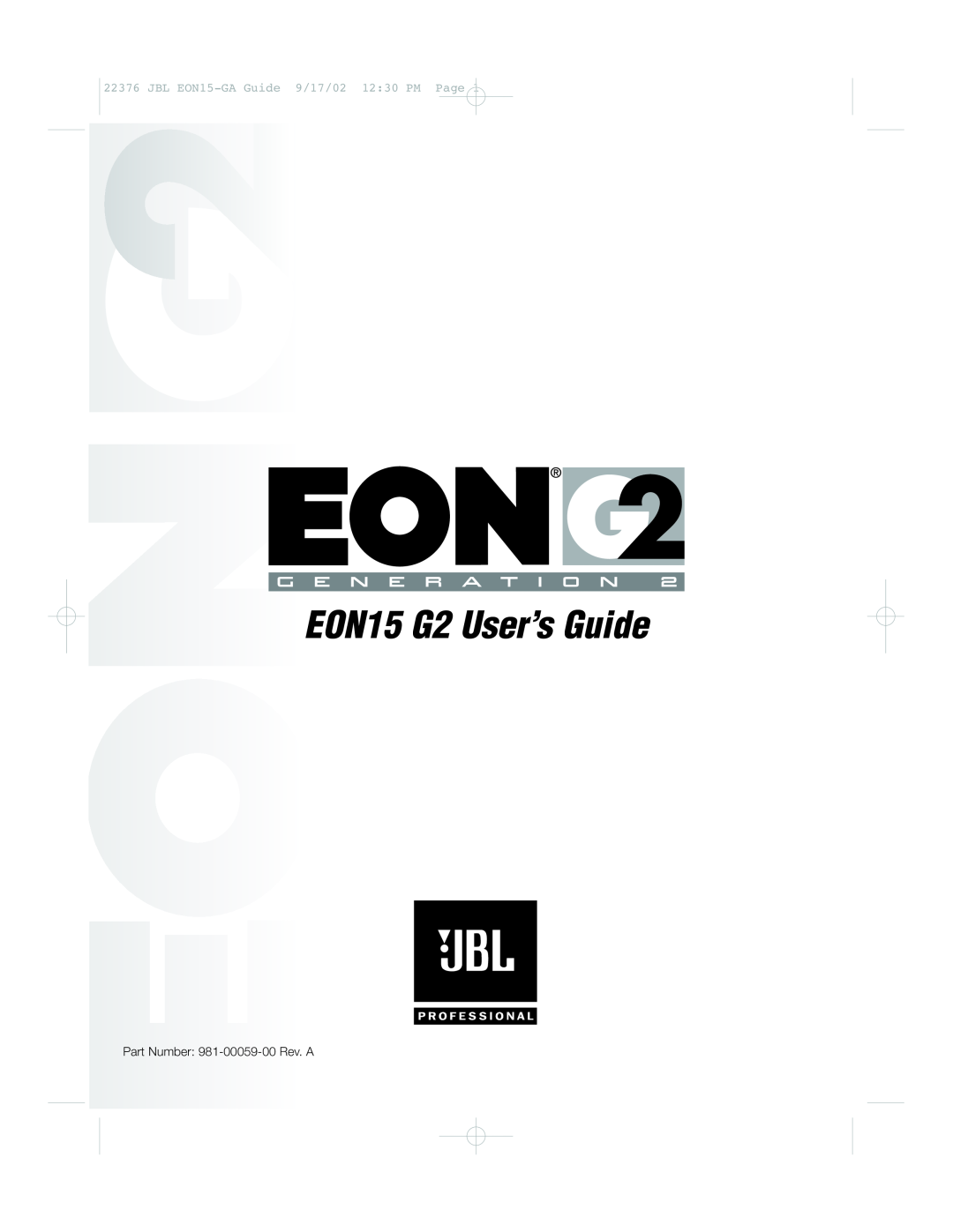 JBL manual EON15 G2 User’s Guide, JBL EON15-GAGuide 9/17/02 12 30 PM Page 