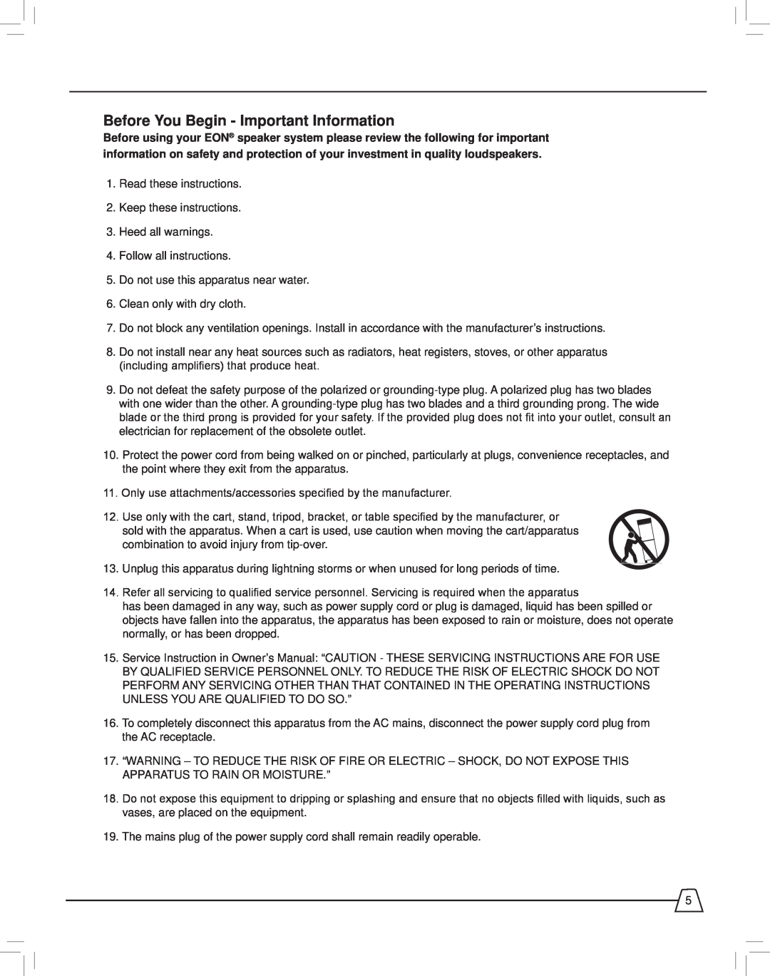 JBL EON515XT manual Before You Begin - Important Information 