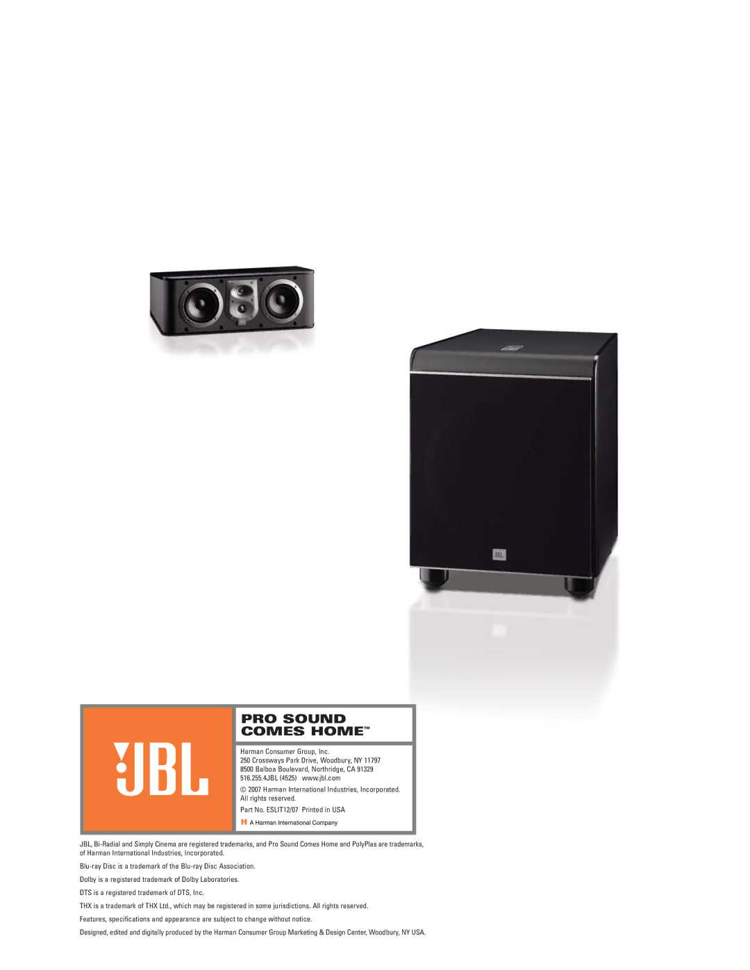 JBL ES Series manual PRO Sound Comes Home 