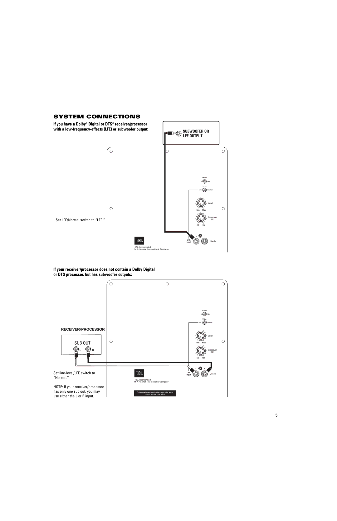 JBL ES250P (120V) manual System Connections 