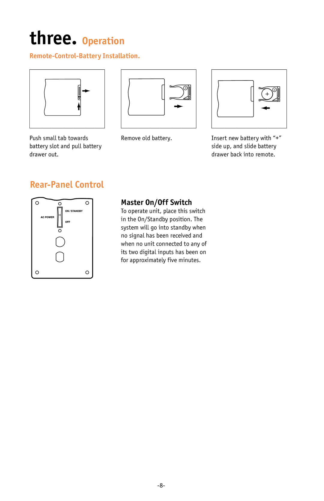 JBL ESC333 setup guide Three. Operation, Rear-Panel Control 