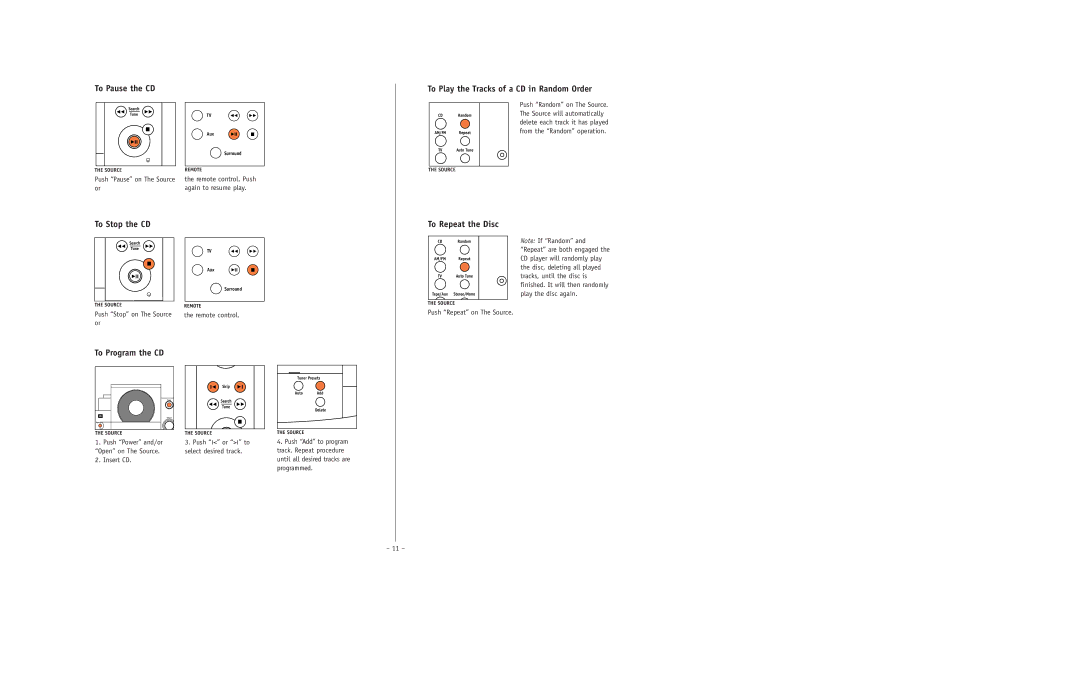 JBL ESC350 setup guide To Pause the CD, To Play the Tracks of a CD in Random Order, To Stop the CD, To Repeat the Disc 