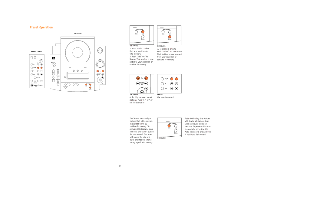 JBL ESC350 setup guide Preset Operation, To delete a preset 