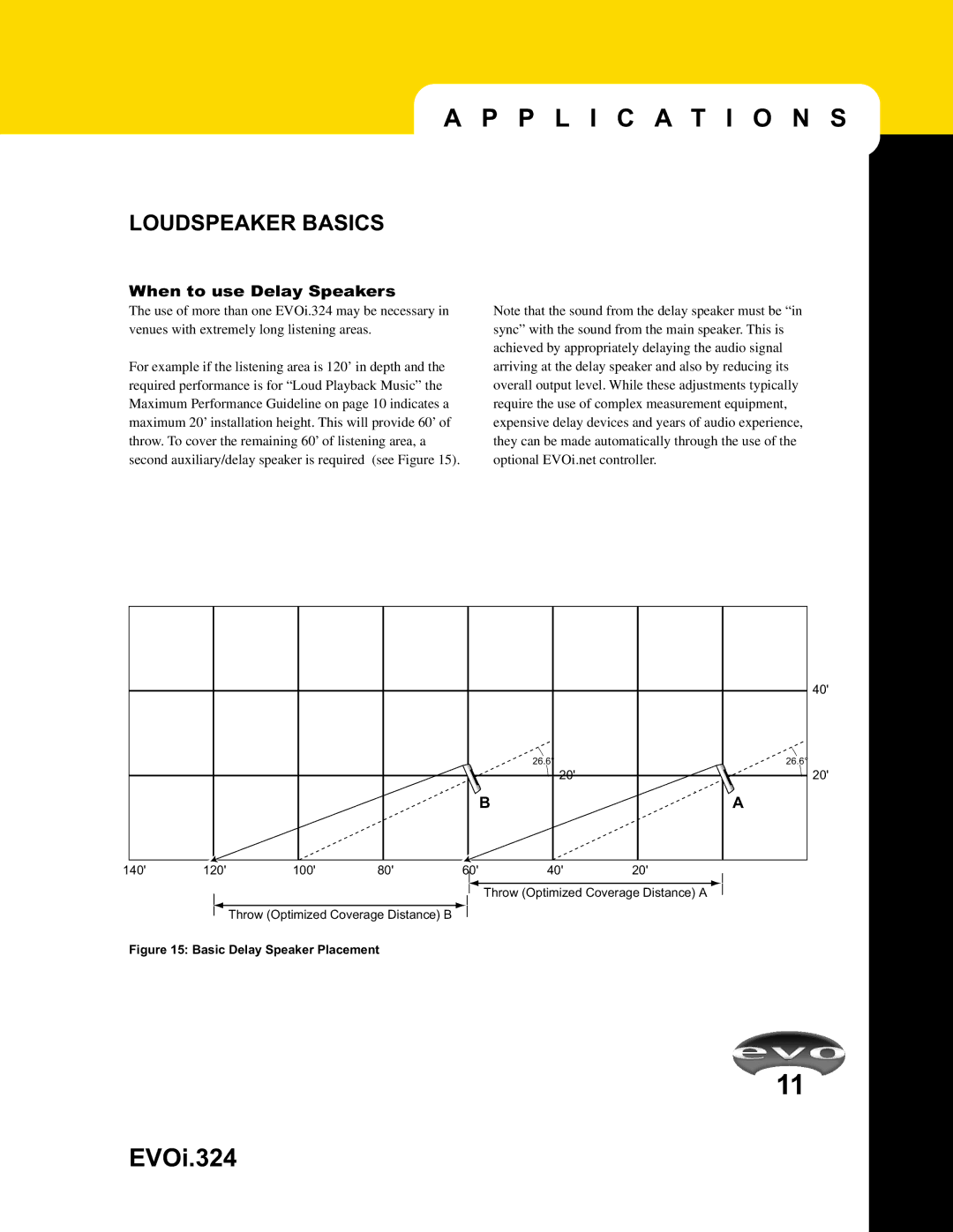 JBL EVO1.324 manual When to use Delay Speakers, Basic Delay Speaker Placement 