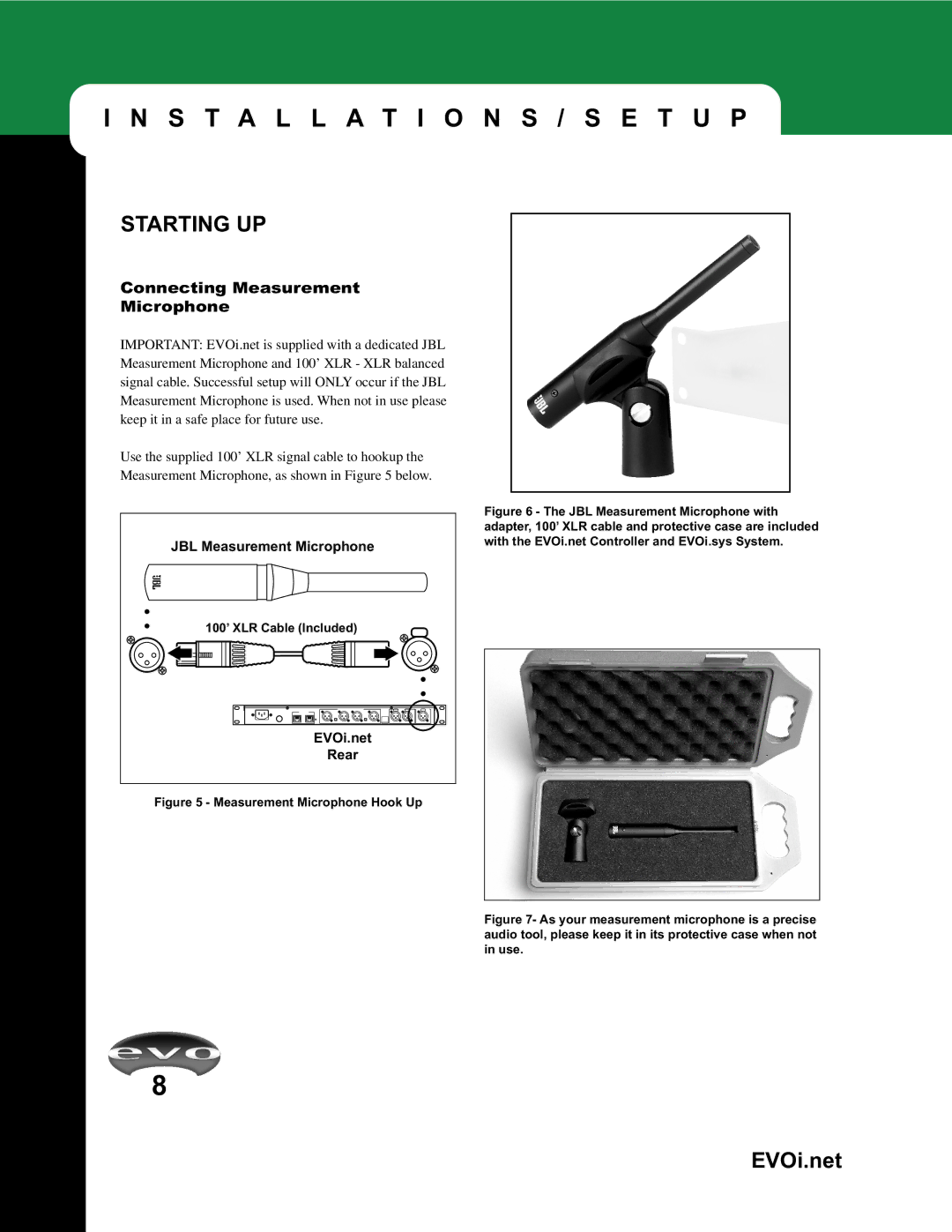 JBL EVOi.net manual Connecting Measurement Microphone, JBL Measurement Microphone 