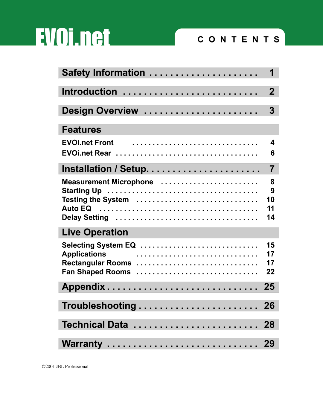 JBL EVOi.net manual N T E N T S 