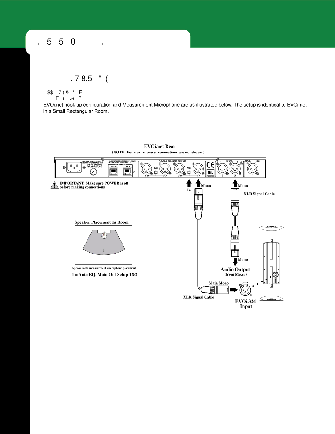 JBL manual EVOi.net in FAN-SHAPED Rooms, Small Fan-Shaped Room EVOi.net + 1 Main Mono EVOi.324 