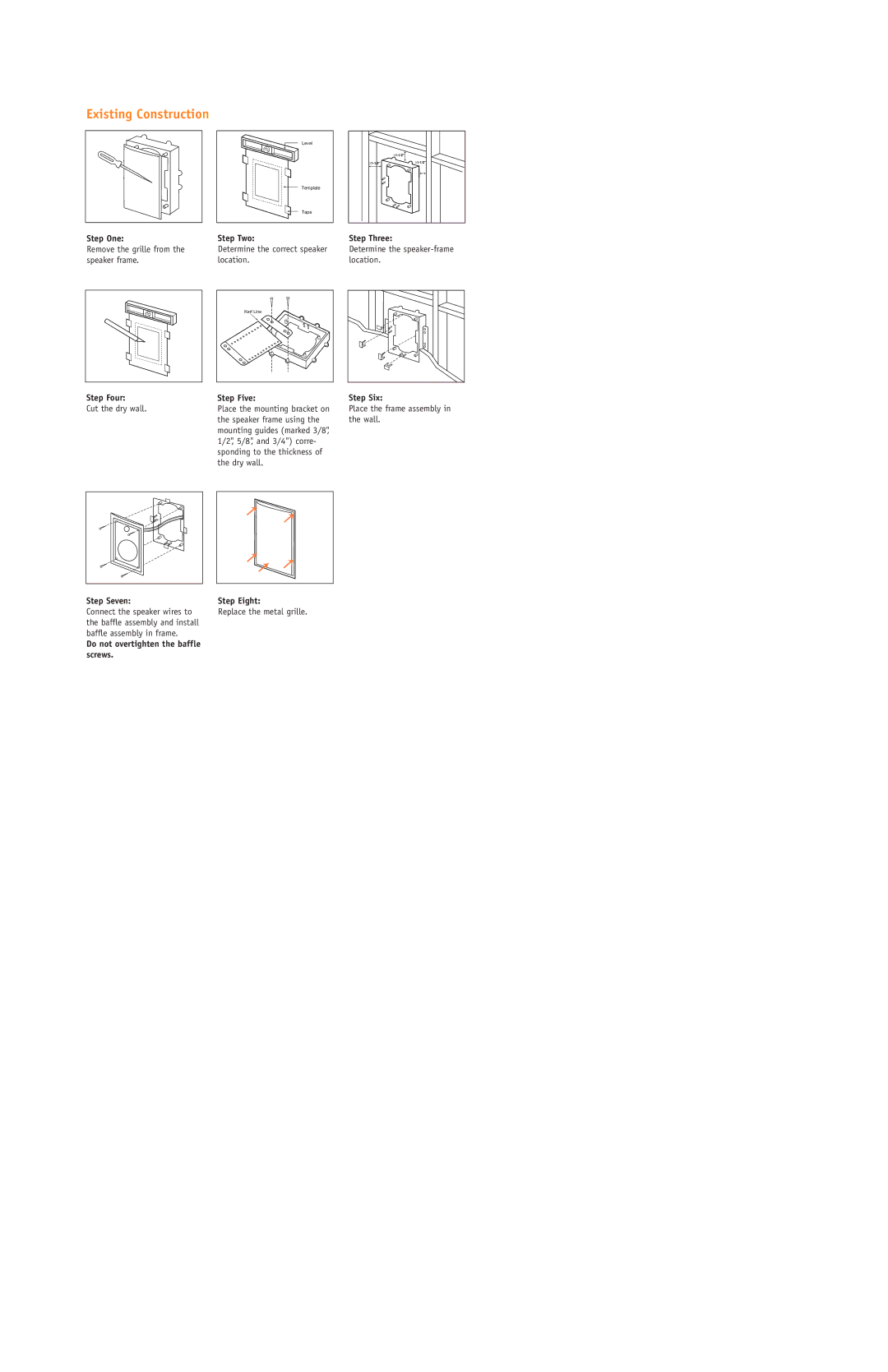 JBL FM52, FM62, FM8SUB, FM65C, FM82 setup guide Existing Construction 