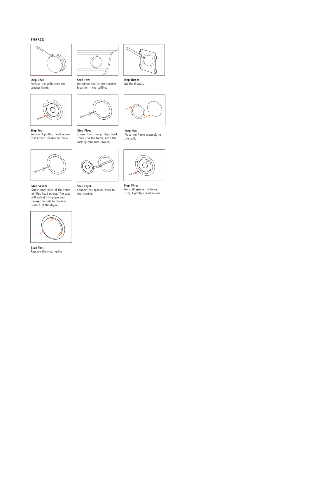 JBL FM65C, FM52, FM62, FM8SUB, FM82 setup guide Step Nine, Step Ten 