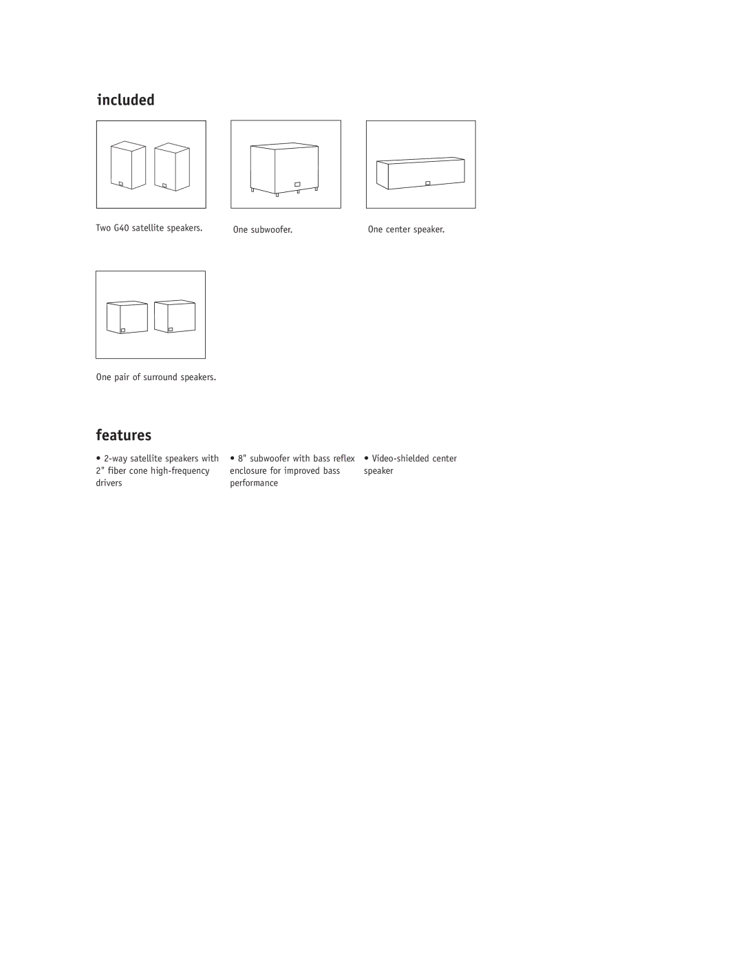 JBL G Cinema setup guide Included, Features 