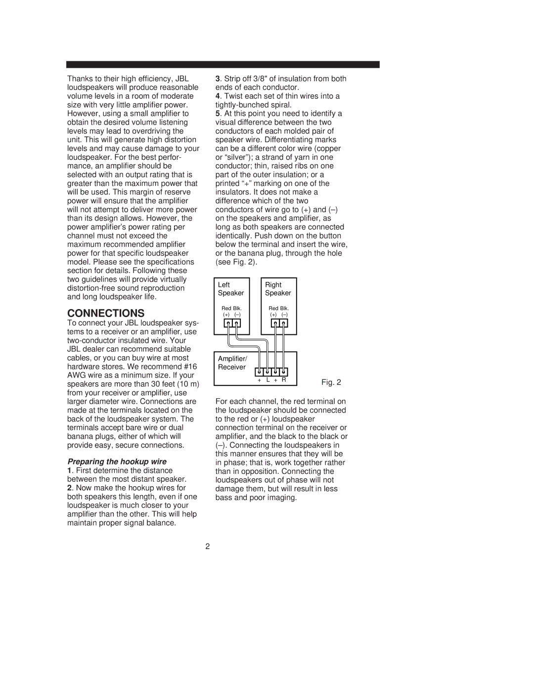 JBL G Series owner manual Connections, Preparing the hookup wire 