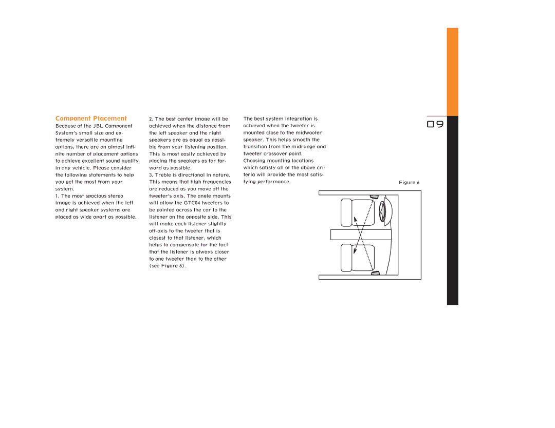 JBL GT6.0c, GT5.0c, GT4.0c owner manual Component Placement 