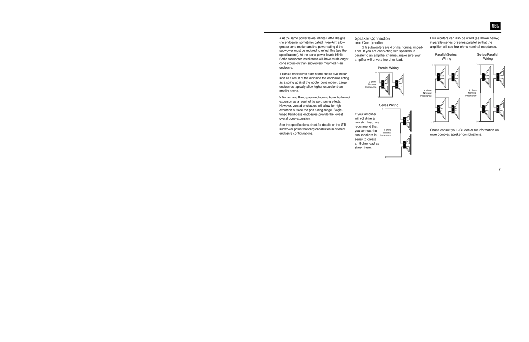 JBL GTiAutomotive owner manual Enclosure Construction Tips, Points on Power Handling 