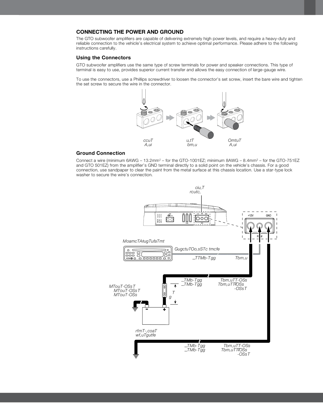 JBL GTO-501EZ, GTO-1001EZ, GTO-751EZ owner manual Connecting the Power and Ground, Using the Connectors, Ground Connection 