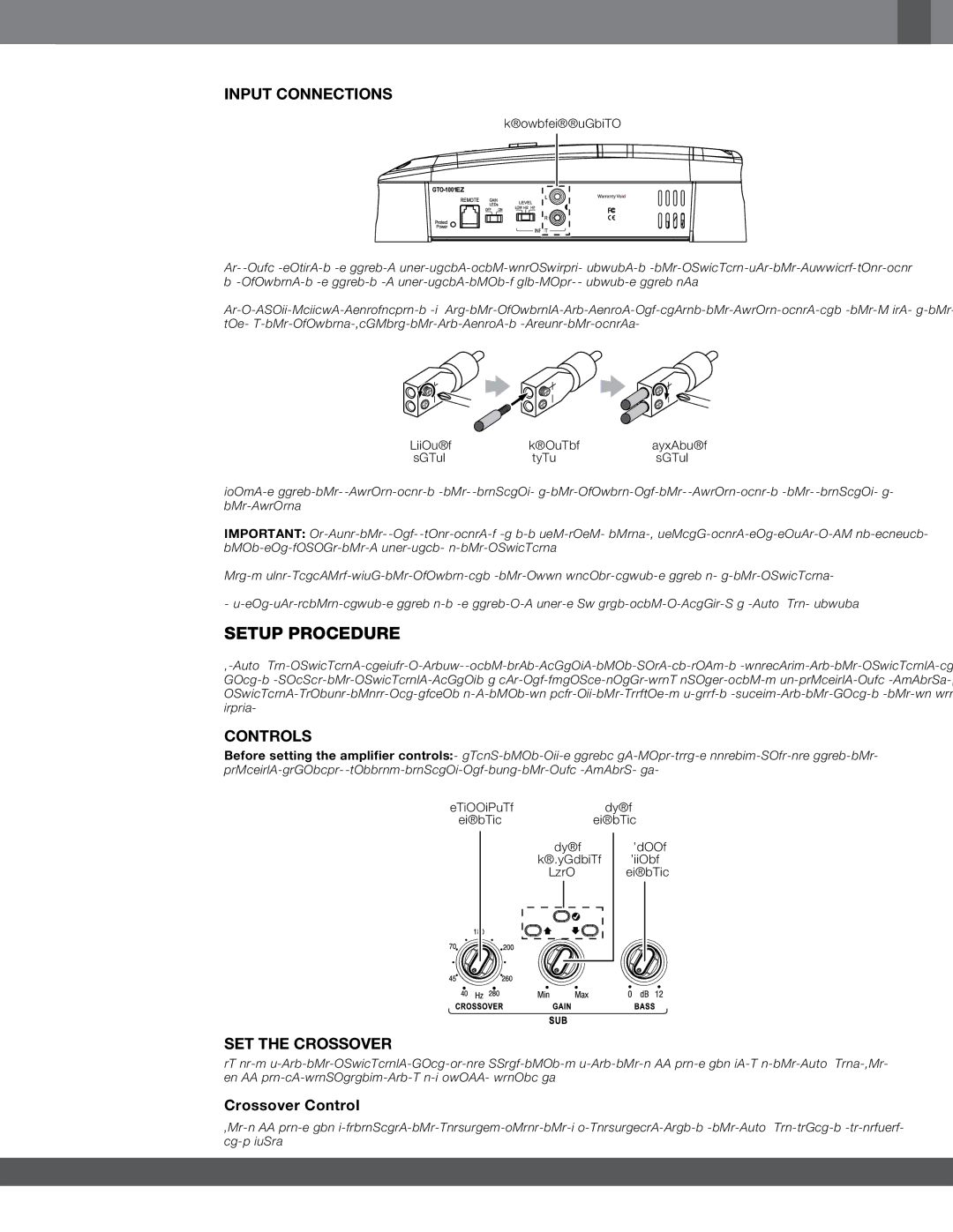 JBL GTO-1001EZ, GTO-501EZ, GTO-751EZ Setup Procedure, Input Connections, Controls, Set the Crossover, Crossover Control 