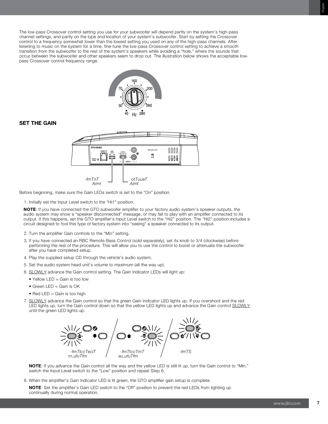 JBL GTO-501EZ, GTO-1001EZ, GTO-751EZ owner manual Set the Gain 