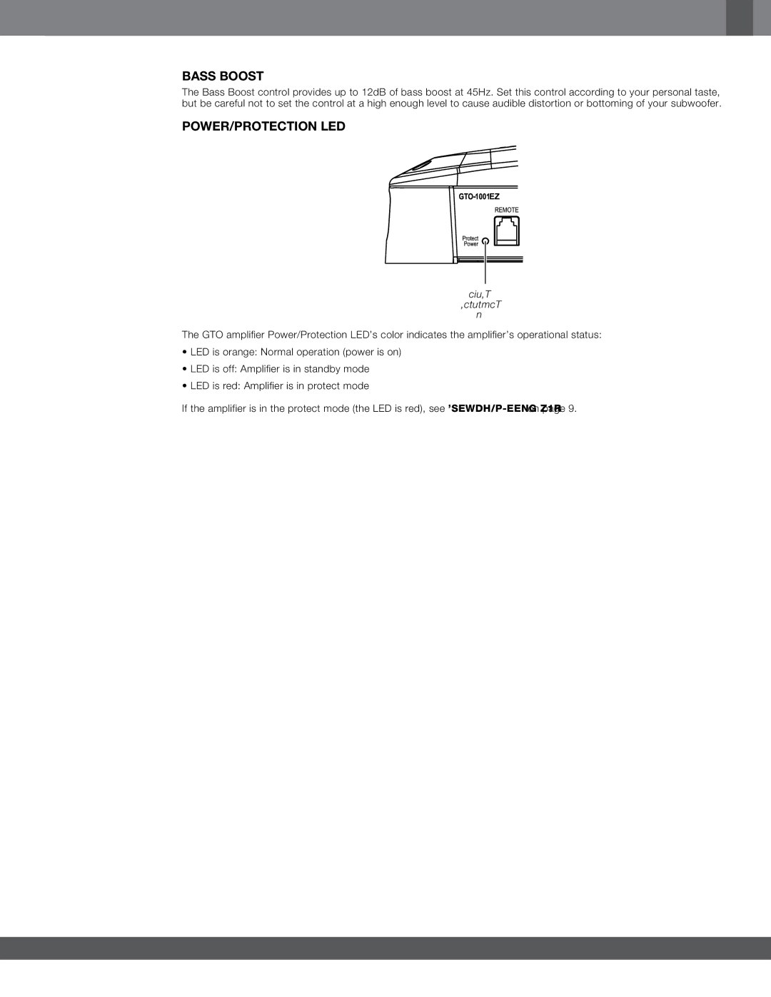 JBL GTO-751EZ, GTO-1001EZ, GTO-501EZ owner manual Bass Boost, Power/Protection LED 