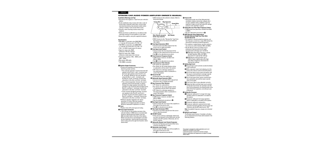 JBL GTO5355OM owner manual Fuses 