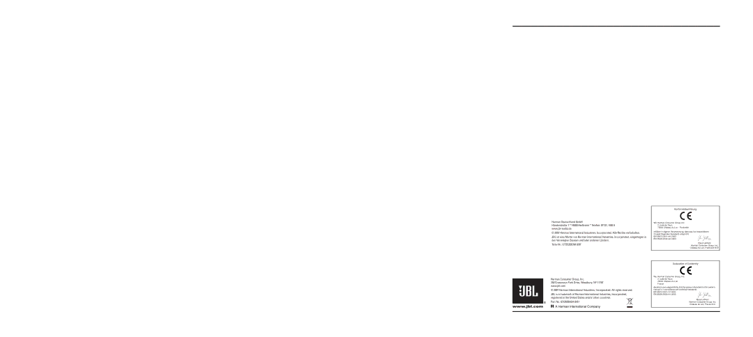 JBL owner manual Part No. GTO5355OM 8/07 