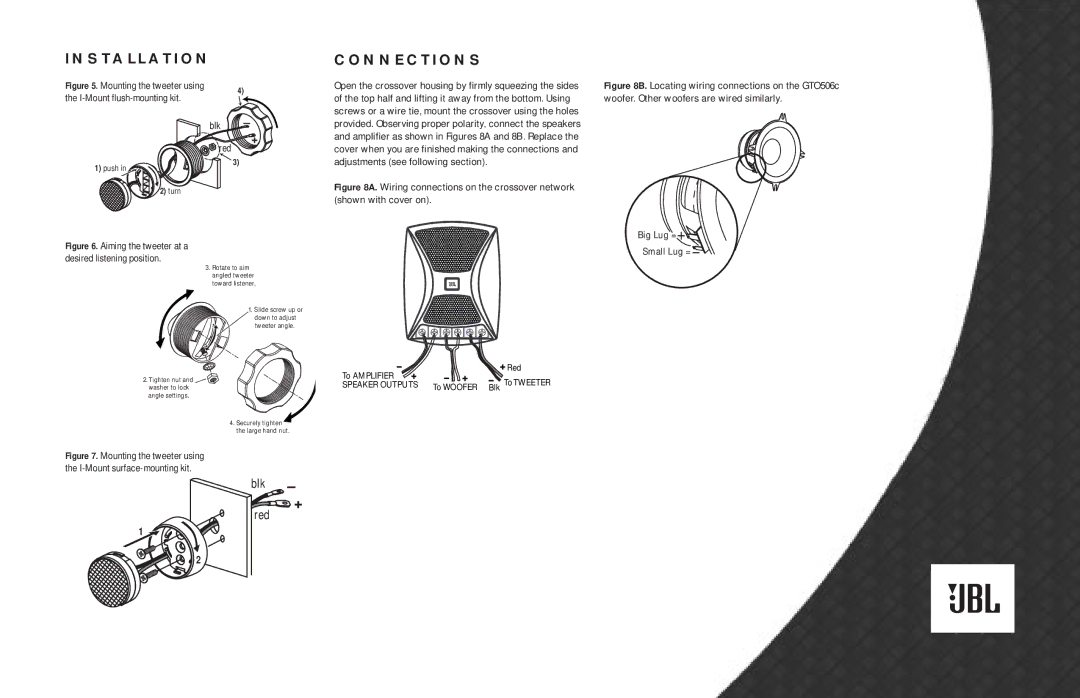 JBL gto506c, gto606c owner manual Installation Connections, Turn 