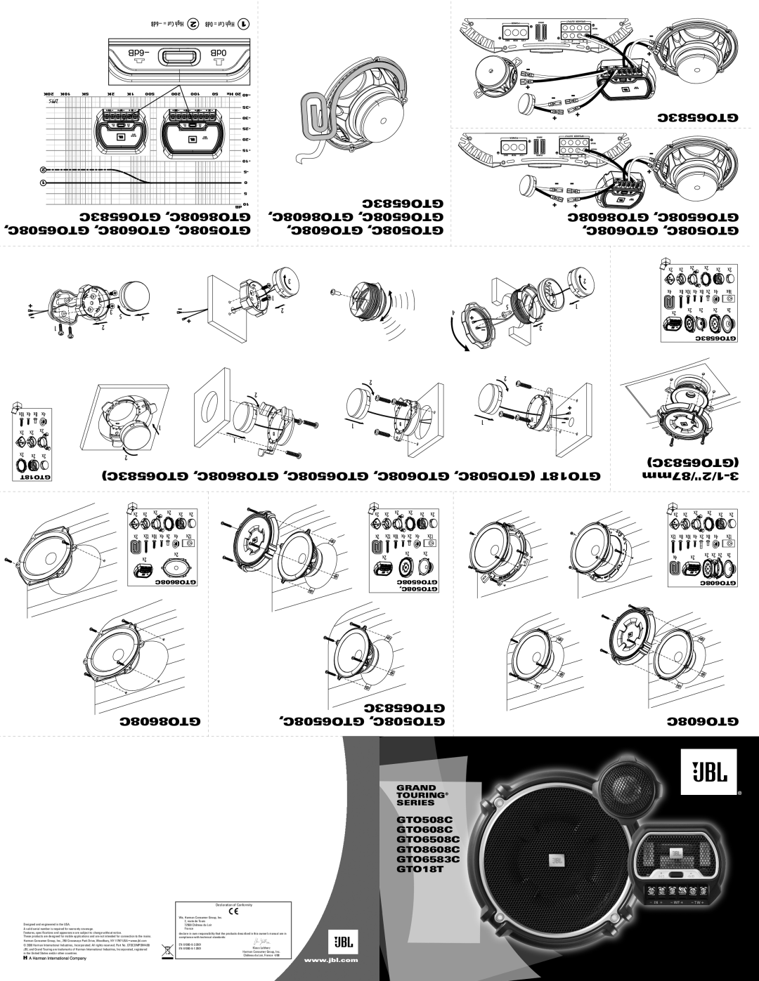 JBL GTO18T owner manual GTO508C GTO608C, GTO6508C GTO8608C GTO6583C, 6dB- = Cut High 0dB = Cut High, 12x 