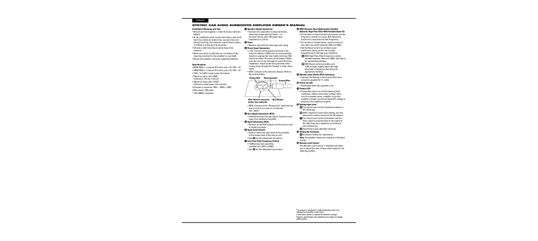 JBL GTO7001 owner manual Fuses 