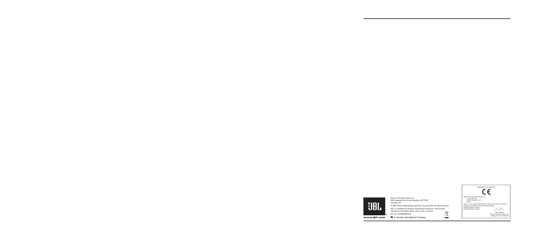 JBL owner manual Part No. GTO7001OM 8/07 