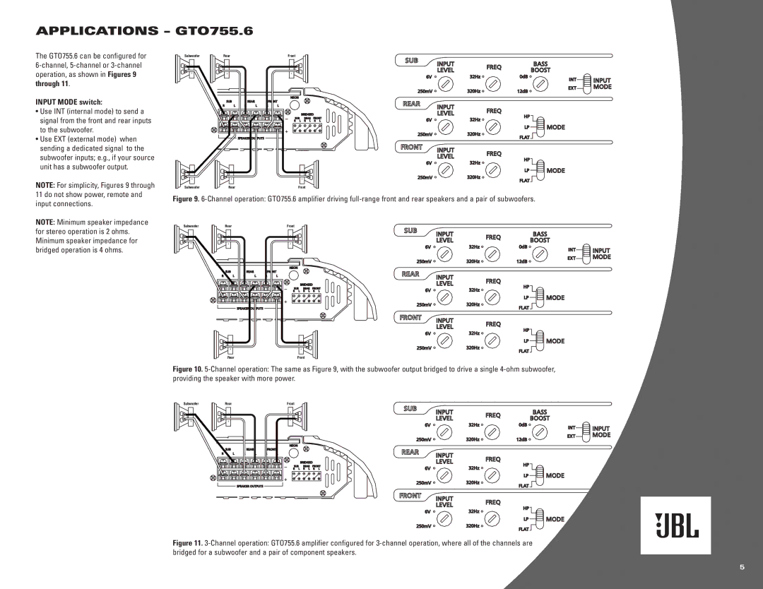 JBL GTO75.2, GTO1201.1, GTO601.1, GTO301.1, GTO75.4 owner manual Applications GTO755.6, Input Mode switch 