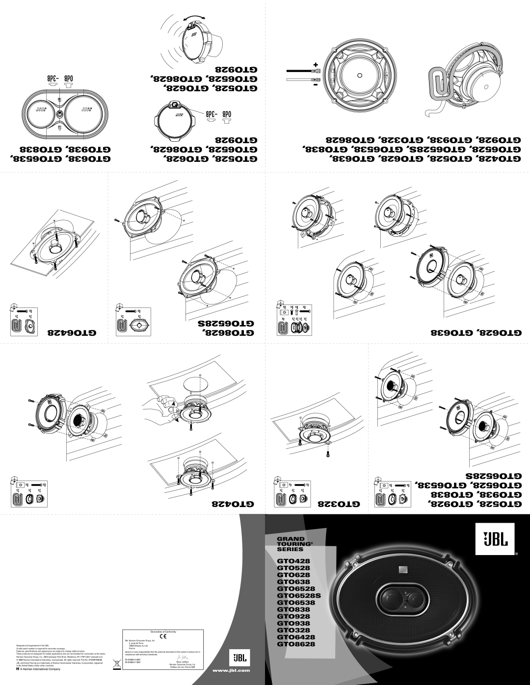 JBL GTO8628, GTO938, GTO838, GTO928, GTO6538, GTO6528S, GTO638, GTO6428, GTO528, GTO428 owner manual Grand Touring Series 