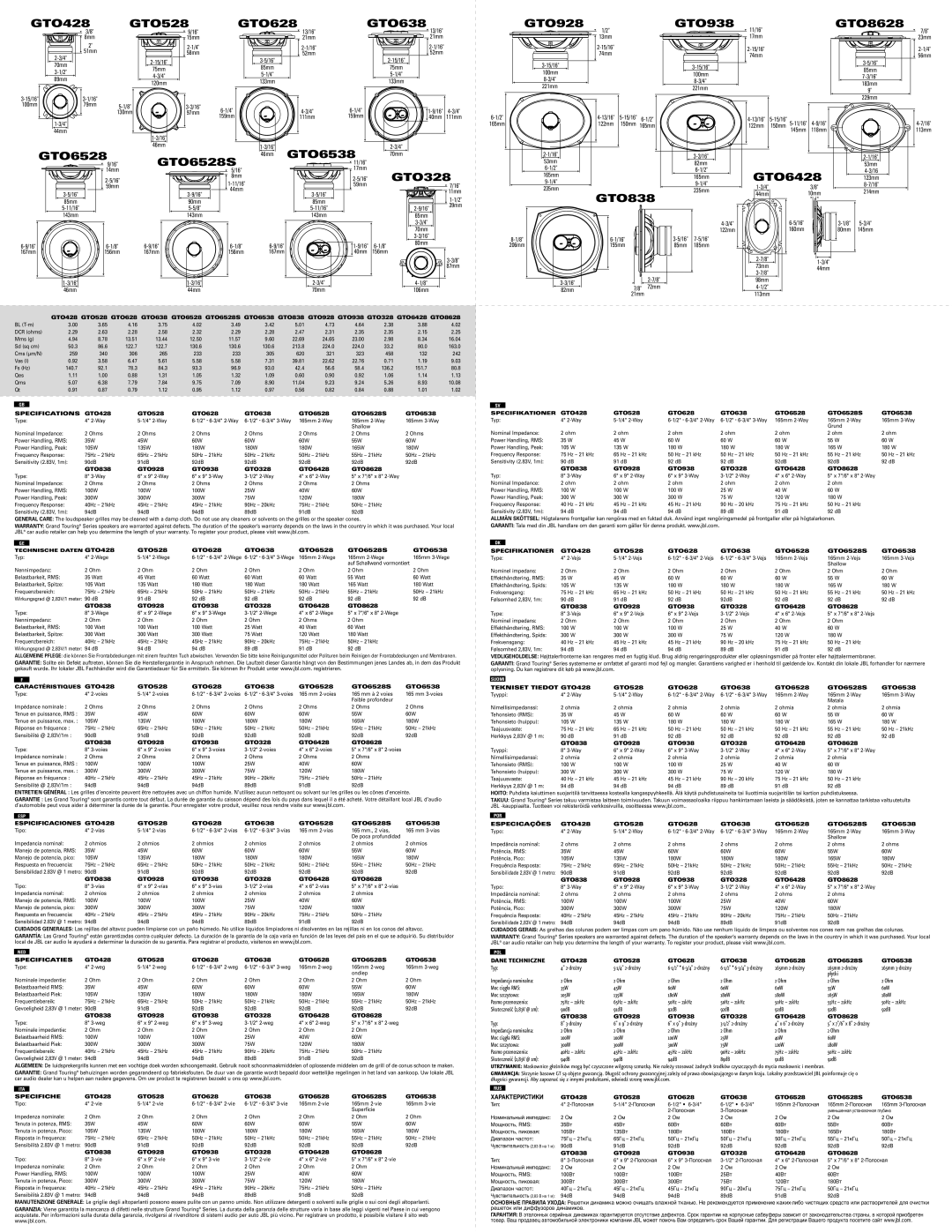 JBL GTO838, GTO6428 owner manual GTO428 GTO528 GTO628 GTO638, GTO6538 GTO6528S, GTO928GTO938GTO8628 