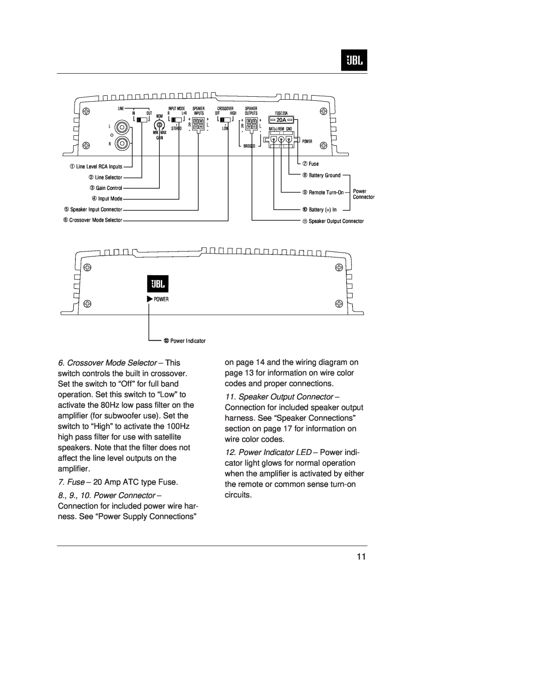 JBL GTS100 owner manual Fuse - 20 Amp ATC type Fuse 